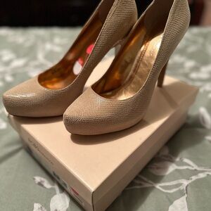 BCBGeneration Beige Textured Platform Pumps